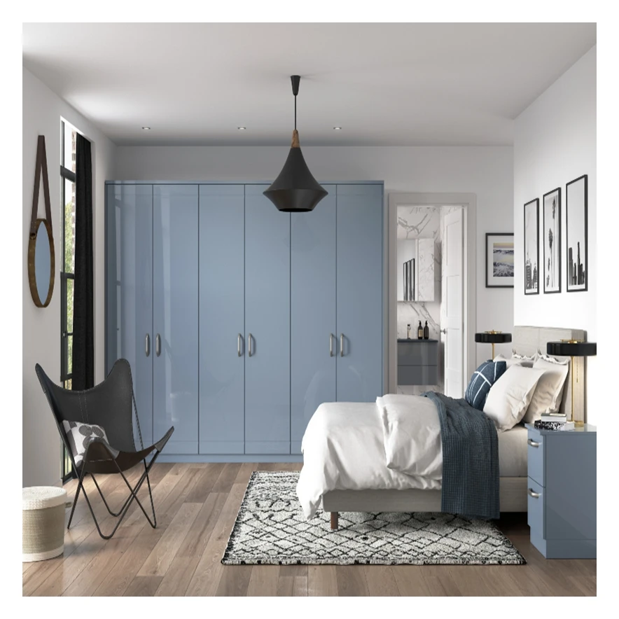 High End Design Acrylic Panel Glossy Solid Wood Bedroom Wardrobe Wearable Pulls