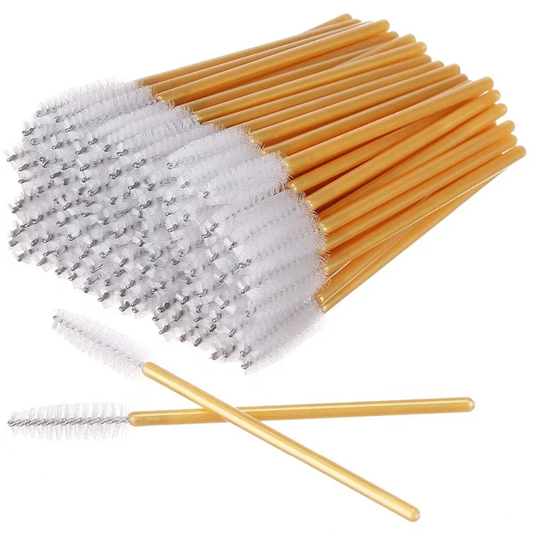Wholesale Mini Gold And White Disposable Eyelash Applicator Mascara Brush Wands Eyelash Spoolie Brush