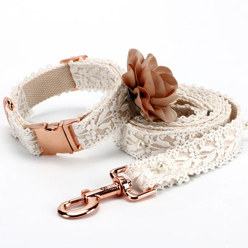Wholesale Lace Flower Small Dog Cat Teddy Straps Collar Leash Custom Set Luxury Pet