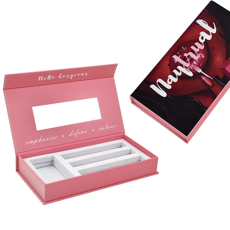 Customized Cosmetic Lipstick Magnetic Gift Box Packaging for lip Gloss lip Glaze with Insert with Mirror Paper Boxes Custom