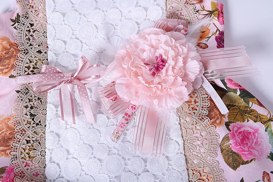 OEM Pettigirl boutique pink lovely lace flower wedding beautiful girl dress for teenage girls