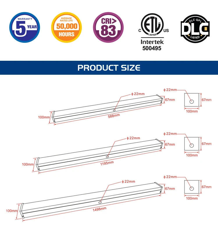OGJG 2ft 4ft 5ft T8 fluorescent light G13 lamp holder dustproof PC lens steel housing uv LED tube lighting