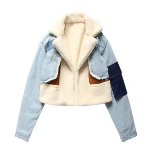 Chaqueta de jean con piel мех с куртка джинсовая пальто для женщин джинсовый наряд плотного денима из овечьей шерсти; Пальто мехом;