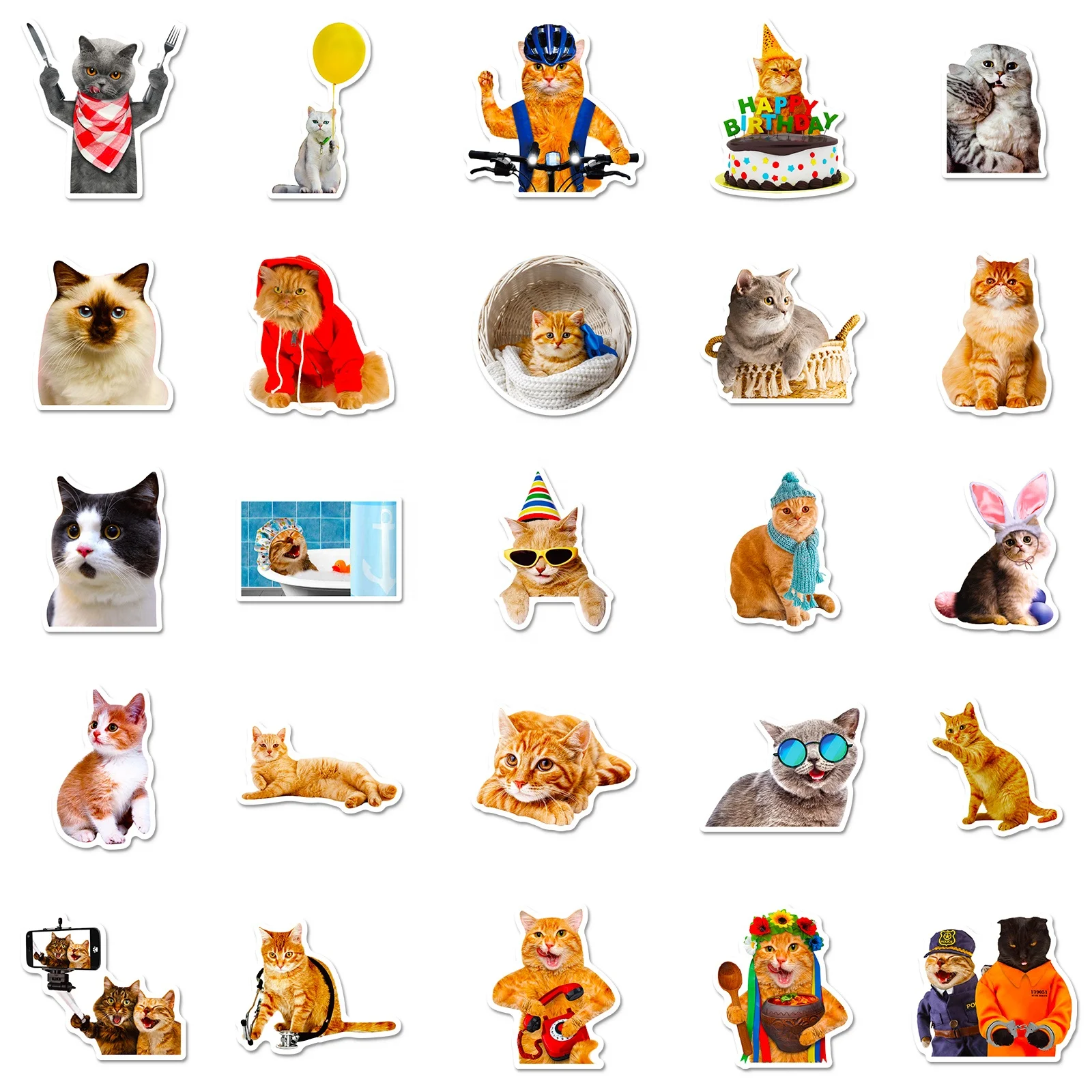 50pcs Cat Stickers, Cute, Waterproof for Laptops,  bottles,  Luggage, Cars,  Gift Favors & Decor, T01040479