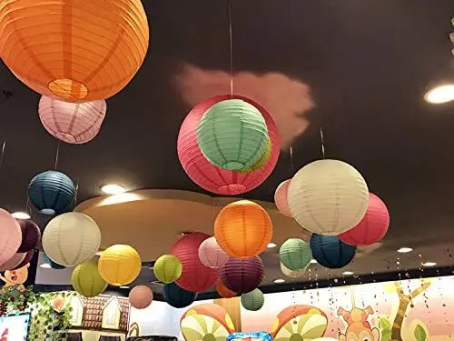 Wholesale Customized Printing Chinese Hanging Round Colorful Paper Lamp Paper Lanterns