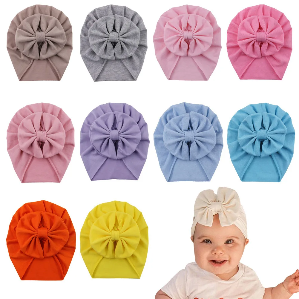 Wholesale cheap Solid color baby turban Lovely baby turban headbands Elastic girl ruffle bow turban baby