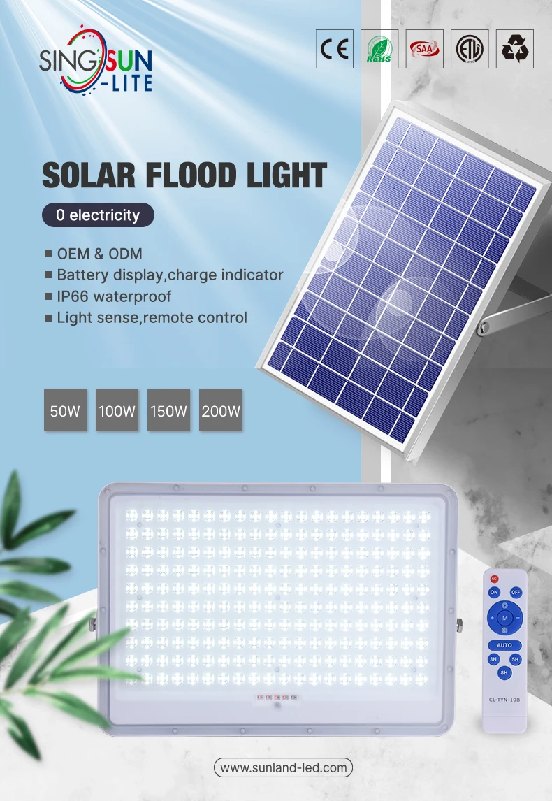 30W 65W 100W 200W 300W  Ip67 Waterproof  Solar Powered Warm White Flood Light 3 Years Warranty Outdoor Led Solar Flood Light