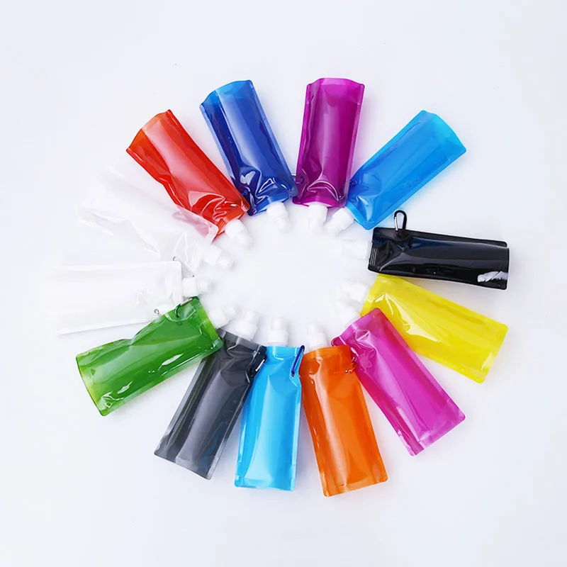 Reusable Collapsible Sports Water Drink Pouch Water Bottle Bag With Corner Cap