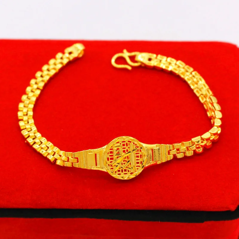 Dubai Jewelry  Sha Jin Fu Fa Cai Word Watch Chain Female Fashion Wild Street Shooting Gold Plated Copper Jewelry