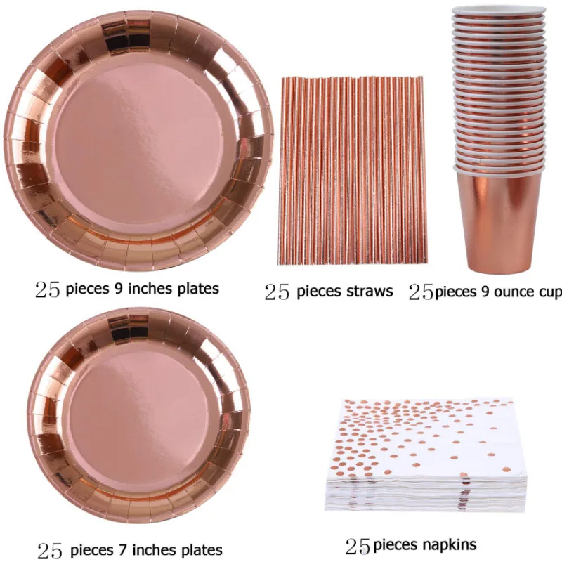 Столовые приборы на годовщину вечеринку свадьбу день рождения столовые Одноразовая чашка тарелка салфетка соломенная бумажная посуда
