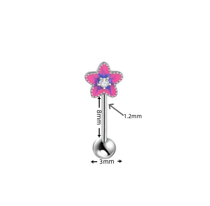 NUORO New Design Stainless Steel Cartilage Straight Earrings Barbell CZ Flower Butterfly Straight Rod Ear Piercing