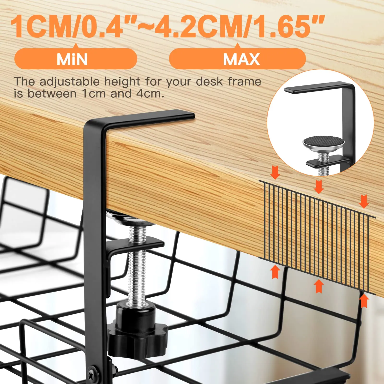 home Office No Drill Table adjustable Wire Under Desk Cable Cord Management Tray Organizer Holder rack for Desk with Clamp