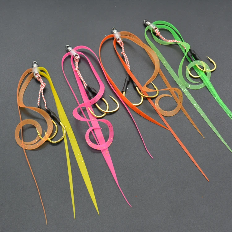 Handmade Fishing Silicone Rubber skirt With Jigging Assist Hook fishing accessories tackle slider jig hook