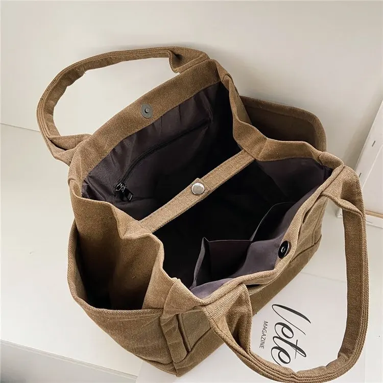 2021 Factory Direct Sales Thick Canvas Shopping Tote Ladies Shoulder Bags For Girls Students Commuter Bag Women Handbag For Sale