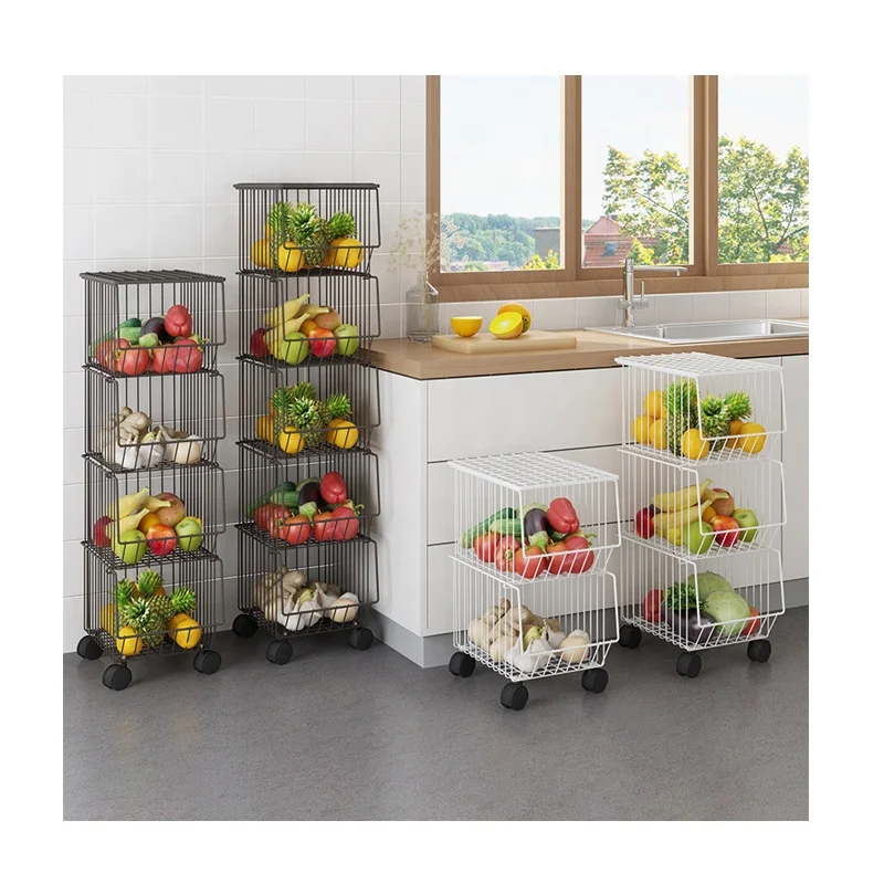 Lihangrui Wholesale vegetable basket kitchen rack  Kitchen Storage Rack Cart Foldable Kitchen Trolley with Wheels