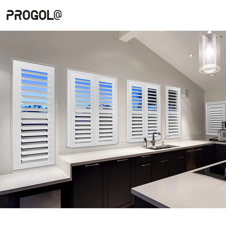 Progola Outdoor Exterior Sunshade Rolling Louvered Villa Louver Door Aluminum Louvered Plantation Shutter Windows