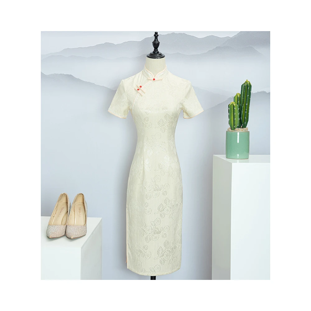 Лучшая цена Za022 светло-бежевое обручальное кружевное платье чонсам