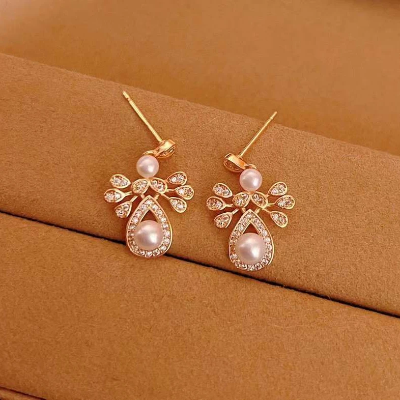 Fireworks Waterdrop Stud Earrings with 3-6mm Pearl Earrings Special Offer 925 Sterling Silver New Gold Plated Trendy Women