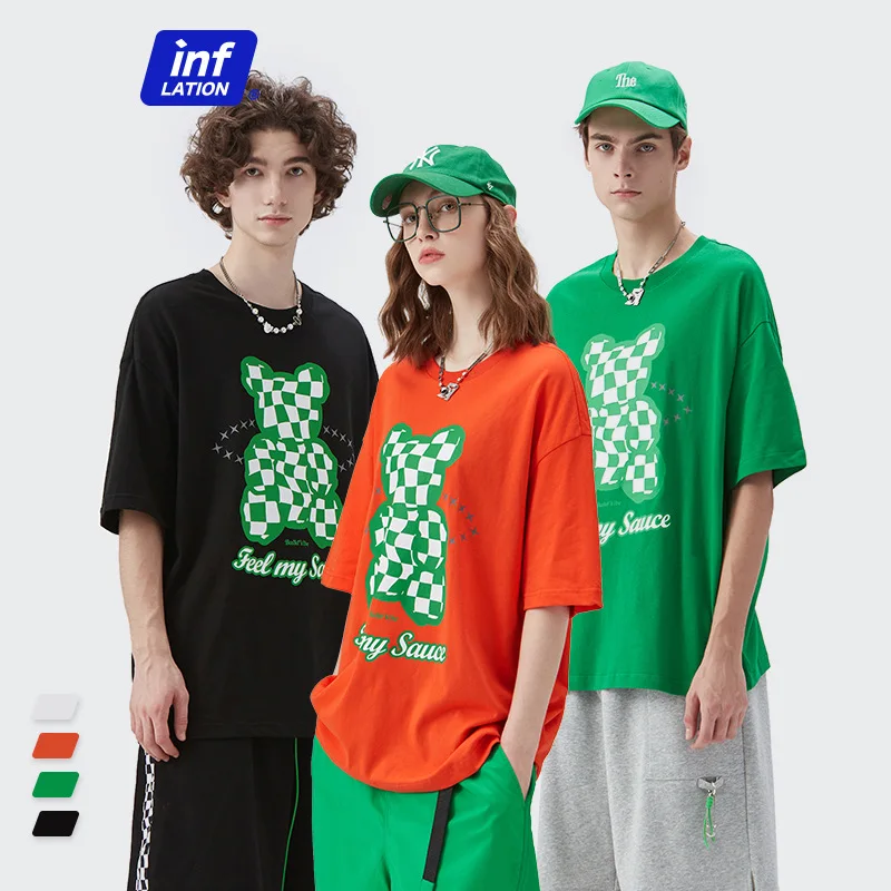 Spring/summer 2022 Checkerboard Bear Doll Reflective star ring Printed short-sleeve T-shirt for both men and women