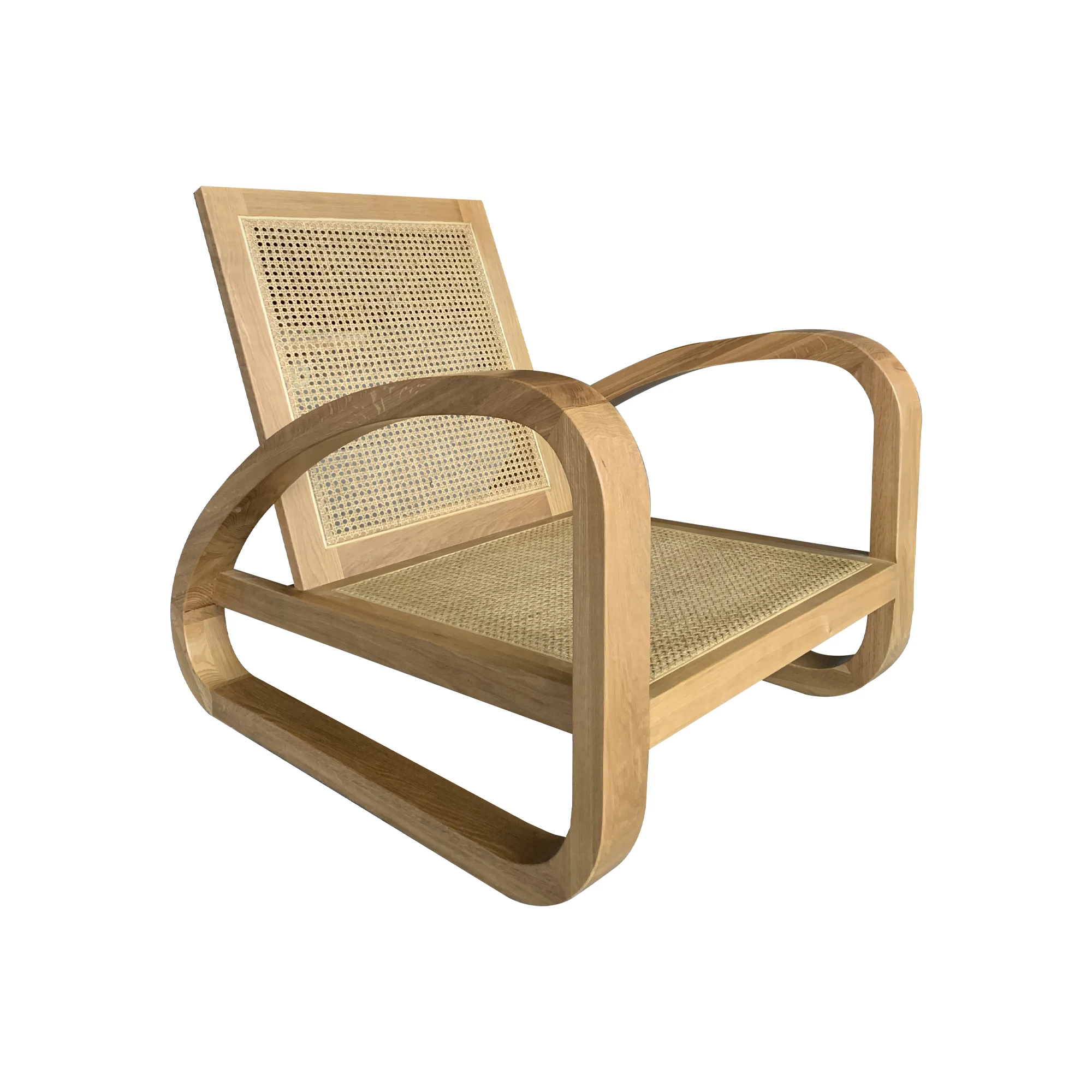 HLM42-CN Nordic Japanese Style Comfortable Wood Ash Frame Cane Seat and Back Chaise Lounge Leisure Chair with Cushions