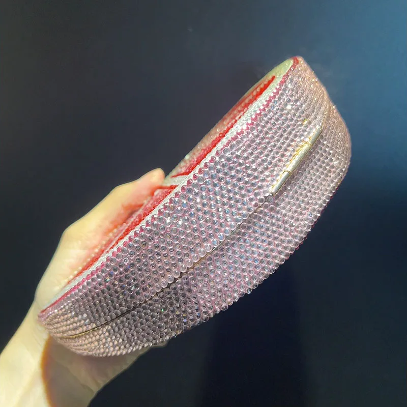 Crystal Clutch Red Grapefruit Diamond Dinner Bag Luxury Flat With Diamonds Stone Bag For Women