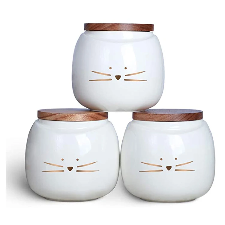 color glazed Stoneware dog cat Food Treat jar Canister with Lid custom cat ceramic treat jar welcome custom