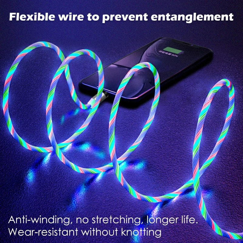 
3 in 1 LED light Luminous Glow Flowing Magnetic Charging Cable luminous magnetic cable 