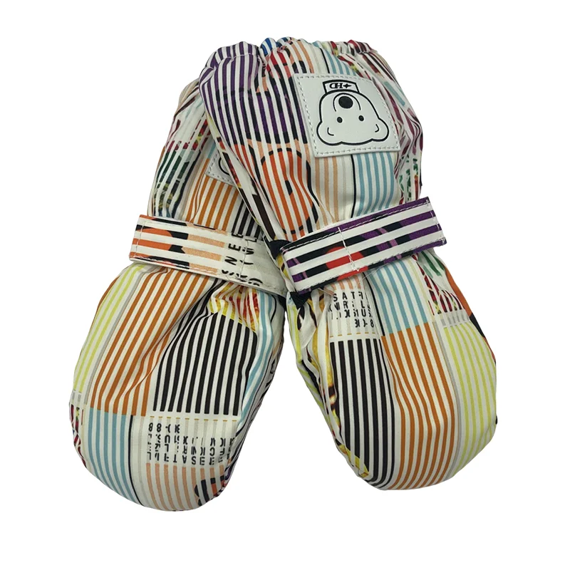 Vibrant Kids Eye Catching Rainbow Patterns Ski Mittens Adjustable Cuffs Winter Gloves with Colorful Striped Design