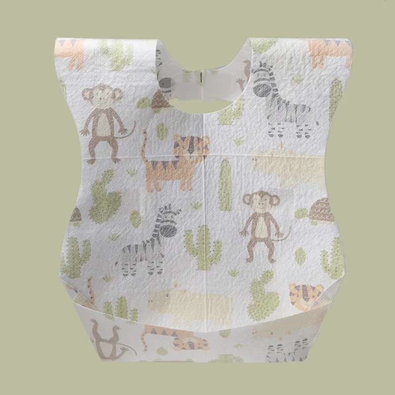 Cartoon Printed Disposable Bibs 25/50pcs/set Absorbent and Biodegradable Cloth Plastic Material for 0-12 Months Baby Feeding