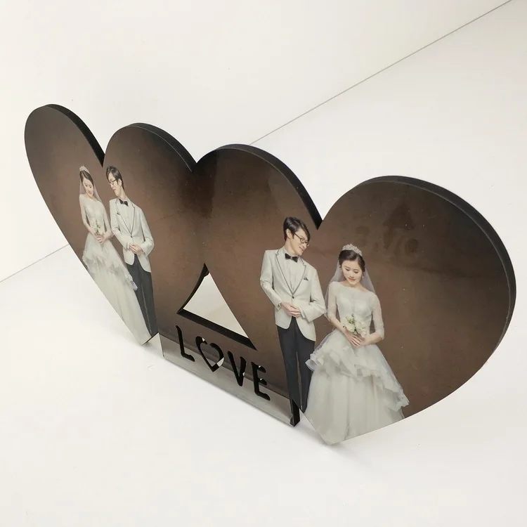 sublimation double heart frame photo High Quality Wholesale Sublimation heart Photo Plaques Blank MDF Wood Photo Frames