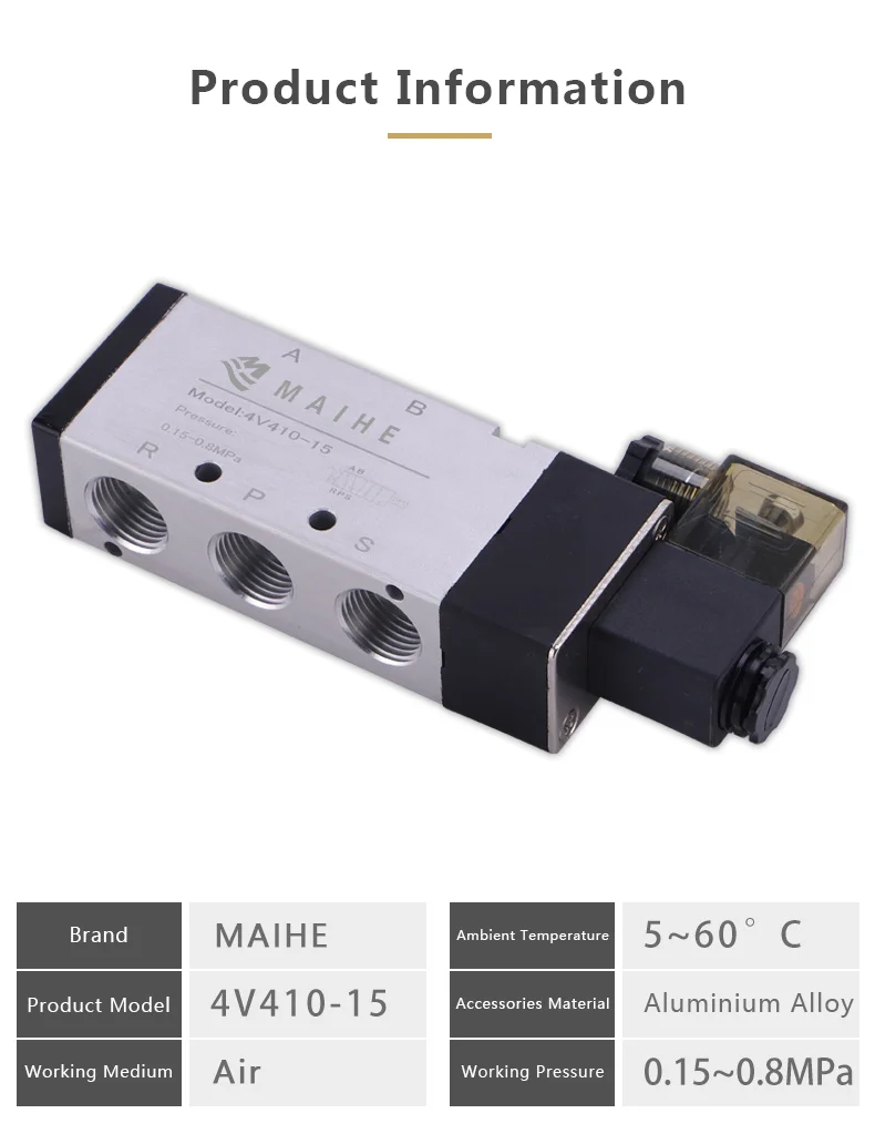 4V410 4V420 4V430 Series 4V410-15 Solenoid Valve 5 Way 2 Position Pneumatic Control Valves Internal piloted 5/2 Way