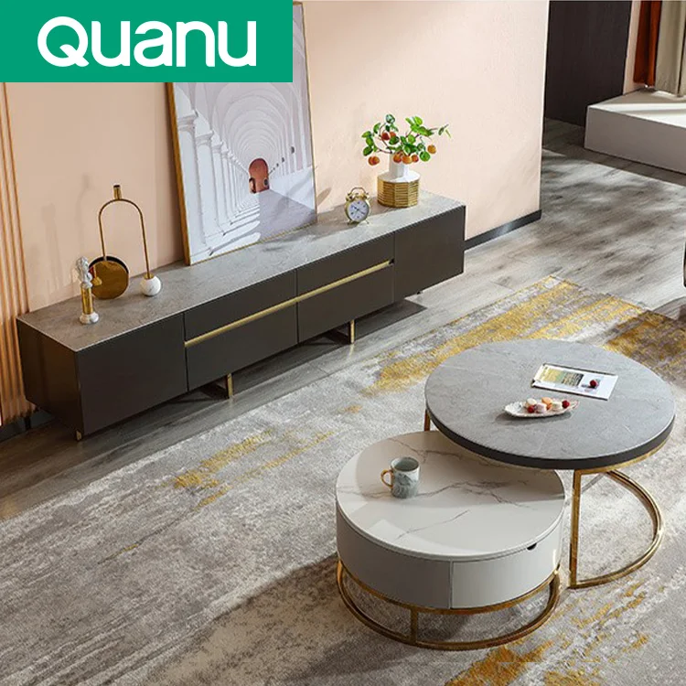 670106 Luxury living room furniture round tea table tv stand with coffee