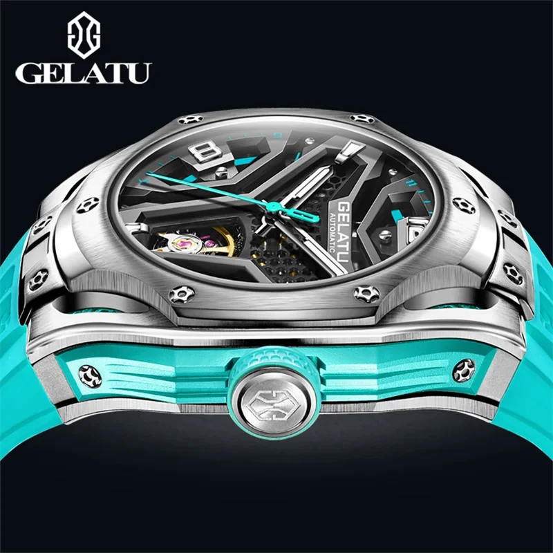 GELATU 6007 2024 Automatic Mechanical Watch for Men 53mm Big Dial Wristwatch Skeleton Tourbillon Man Waterproof Watch Reloj