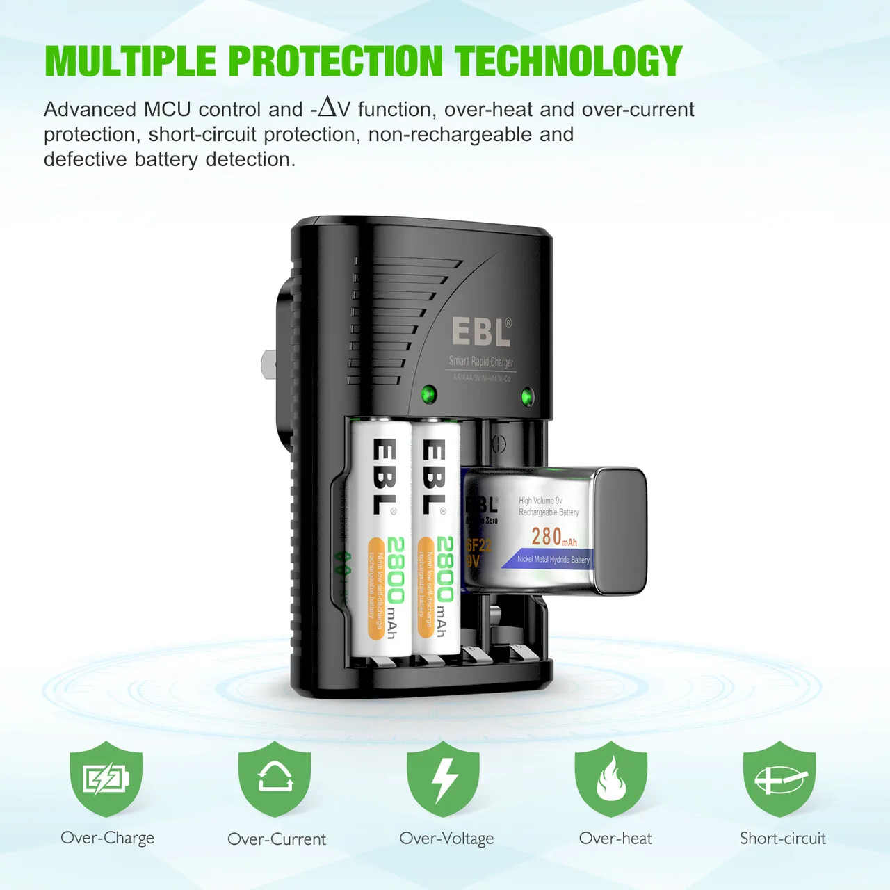  EBL Cheap High Quality Plug In Type Portable Fast Charger AA/AAA/9V Rechargeable