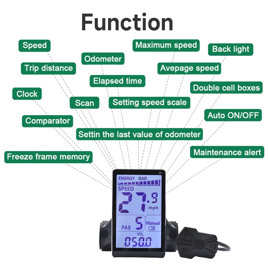 Electric Bike Lcd Display 24V 36V 48V 60V 5 Pin E Scooter M5 Panel Meter Screen With Waterproof Connector