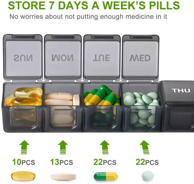 travel size pill box 7 compartments vitamin fish oil pill storage cases compact weekly pill organizer 7 day
