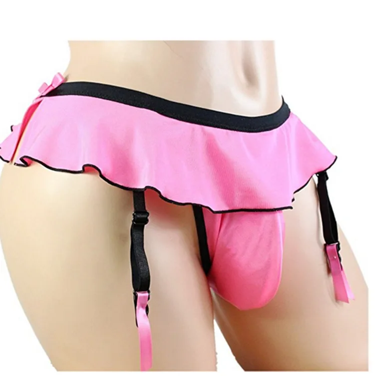 Sissy Lingerie Ruffled Floral Lace Cute Bowknot Sissy Panties Men Satin Underwear
