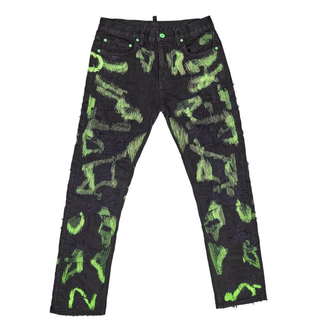 Top quality embroidery boot cut stacked pants fashion vintage stylish super ripped brand mens denim jeans custom