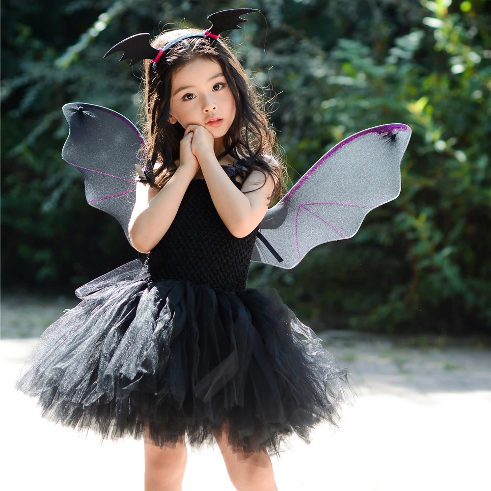 Kids Girl Halloween Dress Little Black Vampire Cosplay Children Kids Party Fashion Clothes Tutu Dresses For Girls