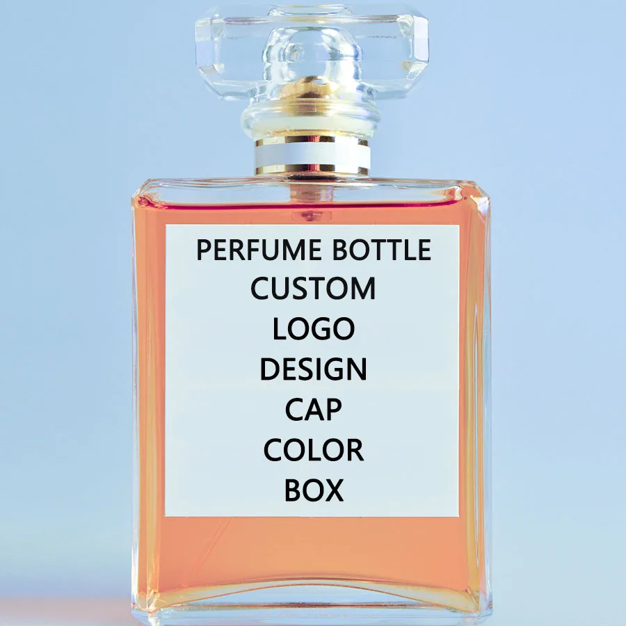 Transparent 50ml square spray perfume glass bottle and cap with box in stock