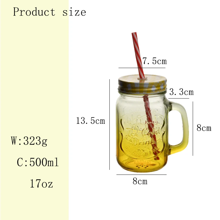 Food Grade promotional Square gradient color With lid And straw 500 ml 17 oz Cute Mugs with Color customization