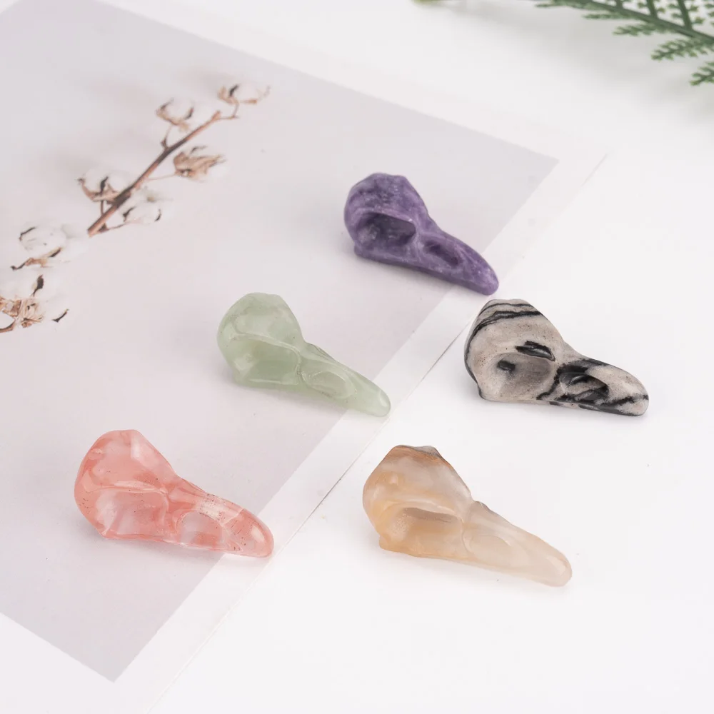 BZ JADE TIFA Factory Wholesale Luxury Crystal Crow Skulls Bird Statue Small Polished Gems Carving for Decor & Gift Model Mascot