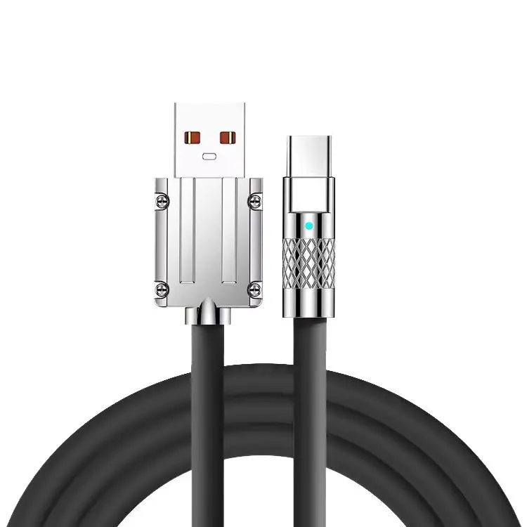Высококачественный металлический жидкий силиконовый TPE USB-кабель 120 Вт Макс мягкий резиновый цинковый сплав терминал кабель для быстрой зарядки