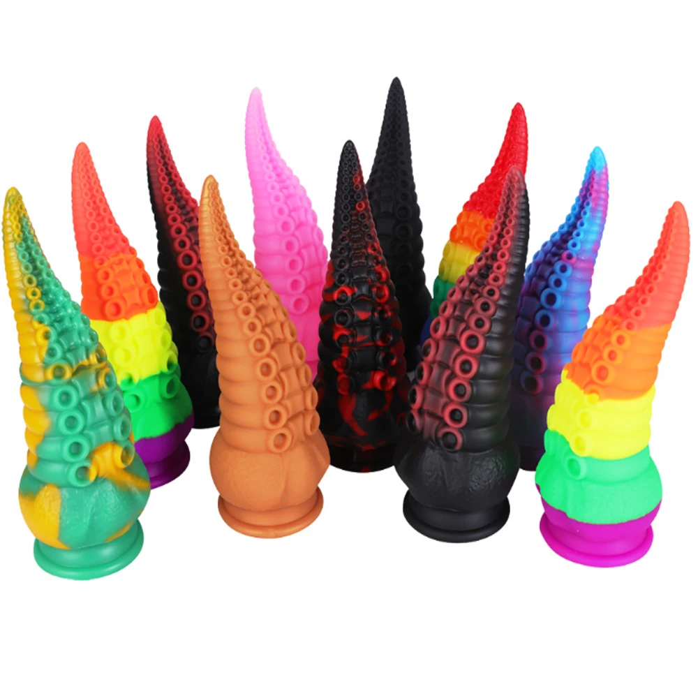 New Mixed-color Liquid Silicone Large Phallus Simulation Alien Posterior Anal Plug Dildo Sex Toy