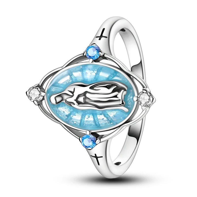 New fashion design S925 Sterling Silver Sun Moon Stars Love Virgin Mary Diamond charm CZ Rings for Women gifts Jewelry wholesale