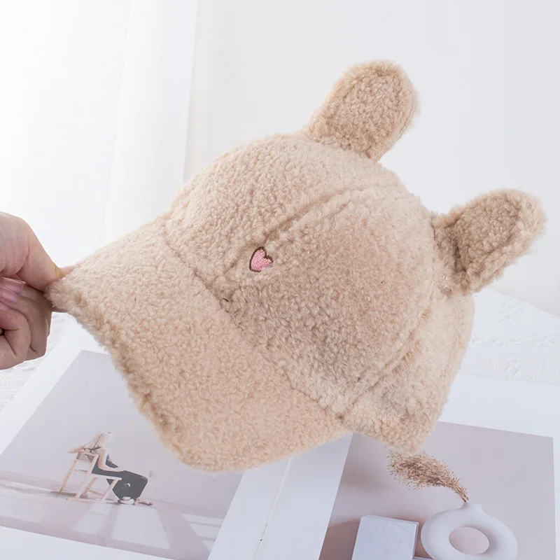 Custom Embroidery Cute Rabbit Ears Plush Baseball Cap Love All-Matching Embroidered Warm Peaked Cap