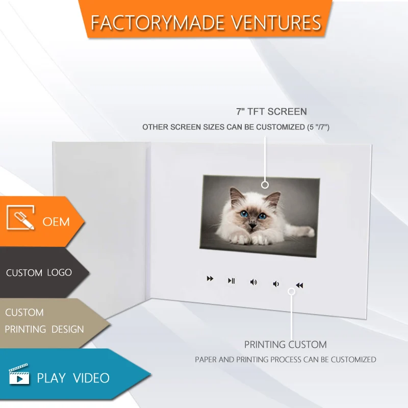 Promotional advertising A5 7 inch lcd video booklet business wedding invitation blank video and digital photo book