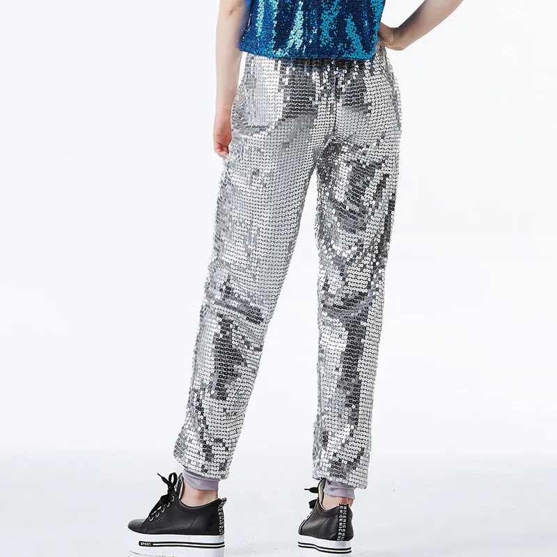 ALICEROMA  Sequin Hip Hop Pants Dance Pants Women Men Club Sequin Pants Jazz Stage Costume Hip Hop  Modern Dance Costume L