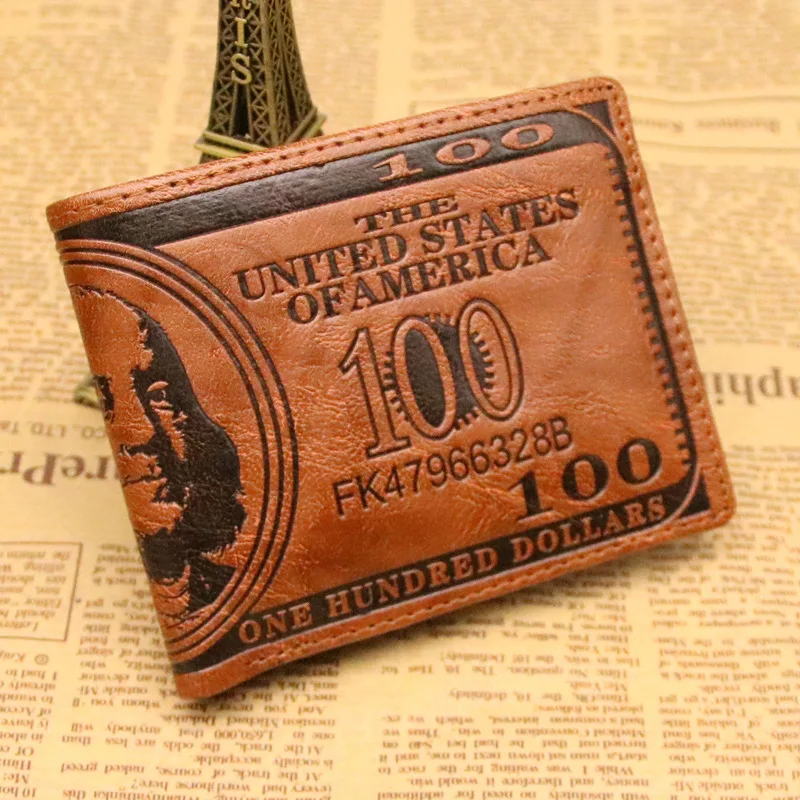 Hot Sale mini sport custom logo 100 dollar bill pvc coin batik leather male wallet