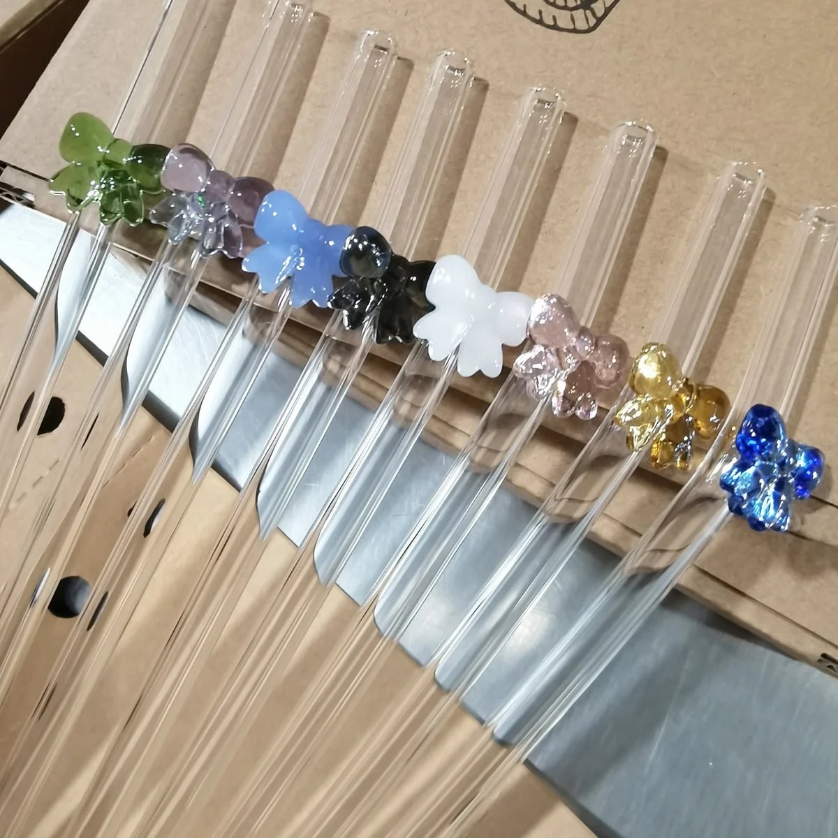 Cute Bow Glass Straws Borosilicate Glass Straws 8mm